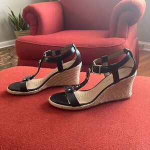 Antonio Melani wedge sandals. Black leather. Size 7 1/2.